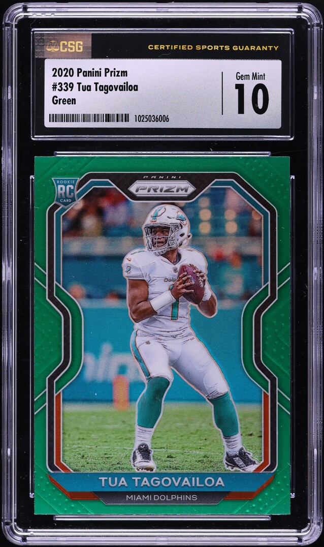 2020 Panini Prizm Green Tua Tagovailoa ROOKIE #339 CSG 10 GEM MINT