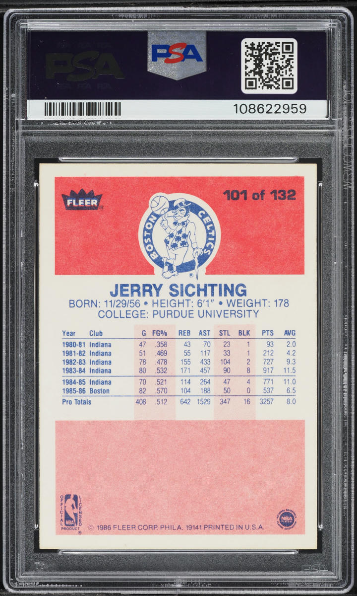 1986 Fleer Basketball Jerry Sichting #101 PSA 9 MINT