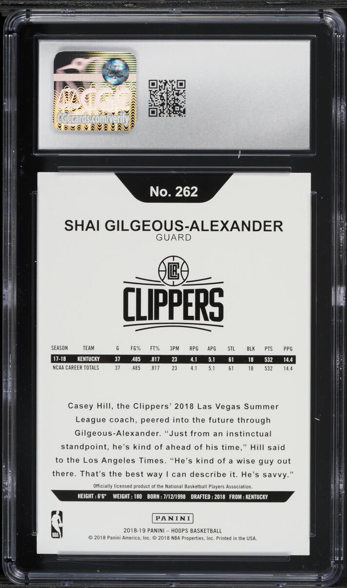 2018 Hoops Shai Gilgeous-Alexander ROOKIE #262 CGC 9 MINT