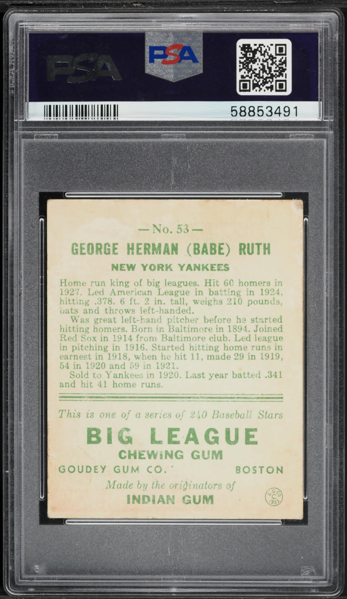 1933 Goudey Babe Ruth #53 PSA 2 GD