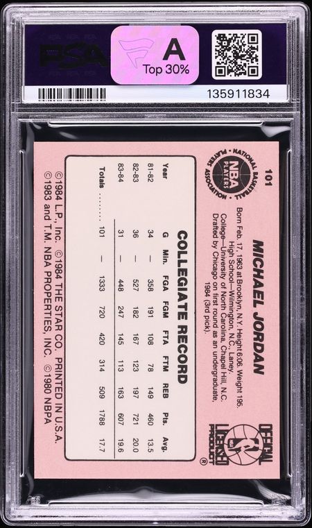 1984 Star Basketball Michael Jordan ROOKIE AUTO DNA 8 #101 PSA 6.5 EXMT+