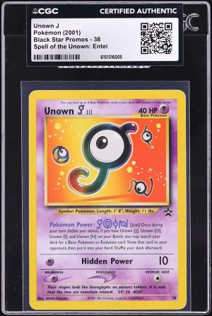 2001 Pokemon Spell Of The Unown Entei Black Star Promo Unown J #38 CGC AUTH