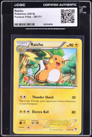 2014 Pokemon XY Furious Fists Raichu #28 CGC AUTH
