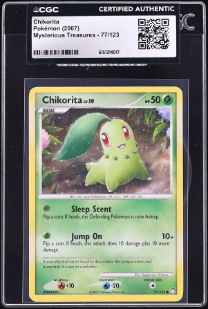 2007 Pokemon Mysterious Treasures Chikorita #77 CGC AUTH