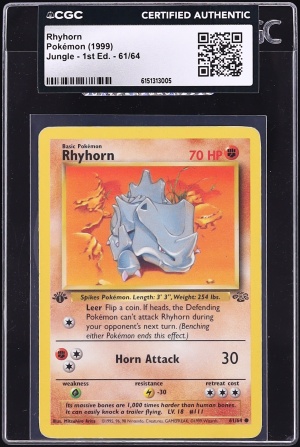 1999 Pokemon Jungle 1st Edition Rhyhorn #61 CGC AUTH