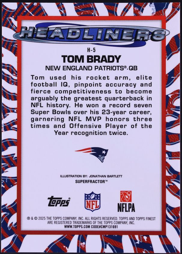 2025 Topps Finest Headliners Superfractor Tom Brady 1/1 #H-5 CGC AUTH