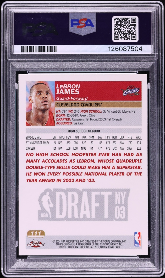 2003 Topps Chrome LeBron James ROOKIE #111 PSA 7 NRMT