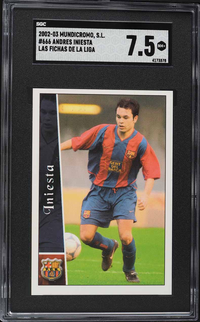 2002 Mundi Cromo Liga Andres Iniesta Lujan ROOKIE #666 SGC 7.5 NRMT+