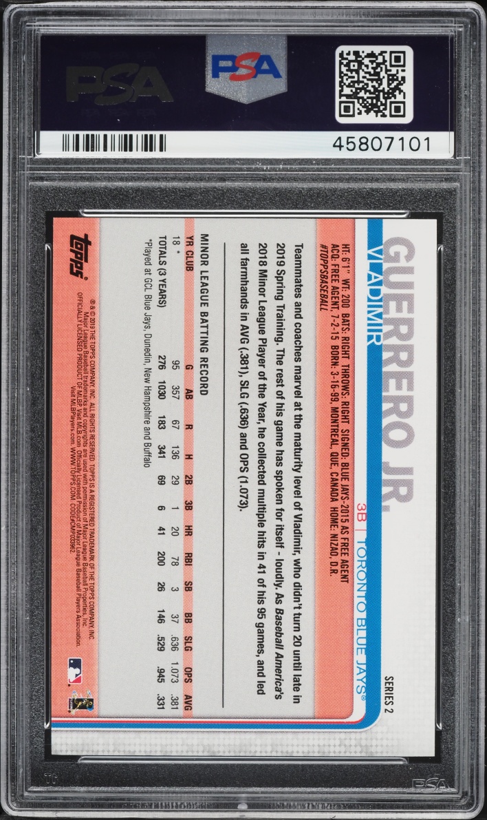 2019 Topps Missing Card Number Vladimir Guerrero Jr. ROOKIE PSA 9 MINT