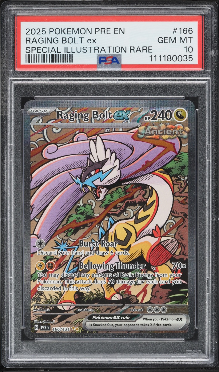 2025 Pokemon Scarlet & Violet Prismatic Evolutions SIR Raging Bolt Ex #166 PSA 10 GEM MINT