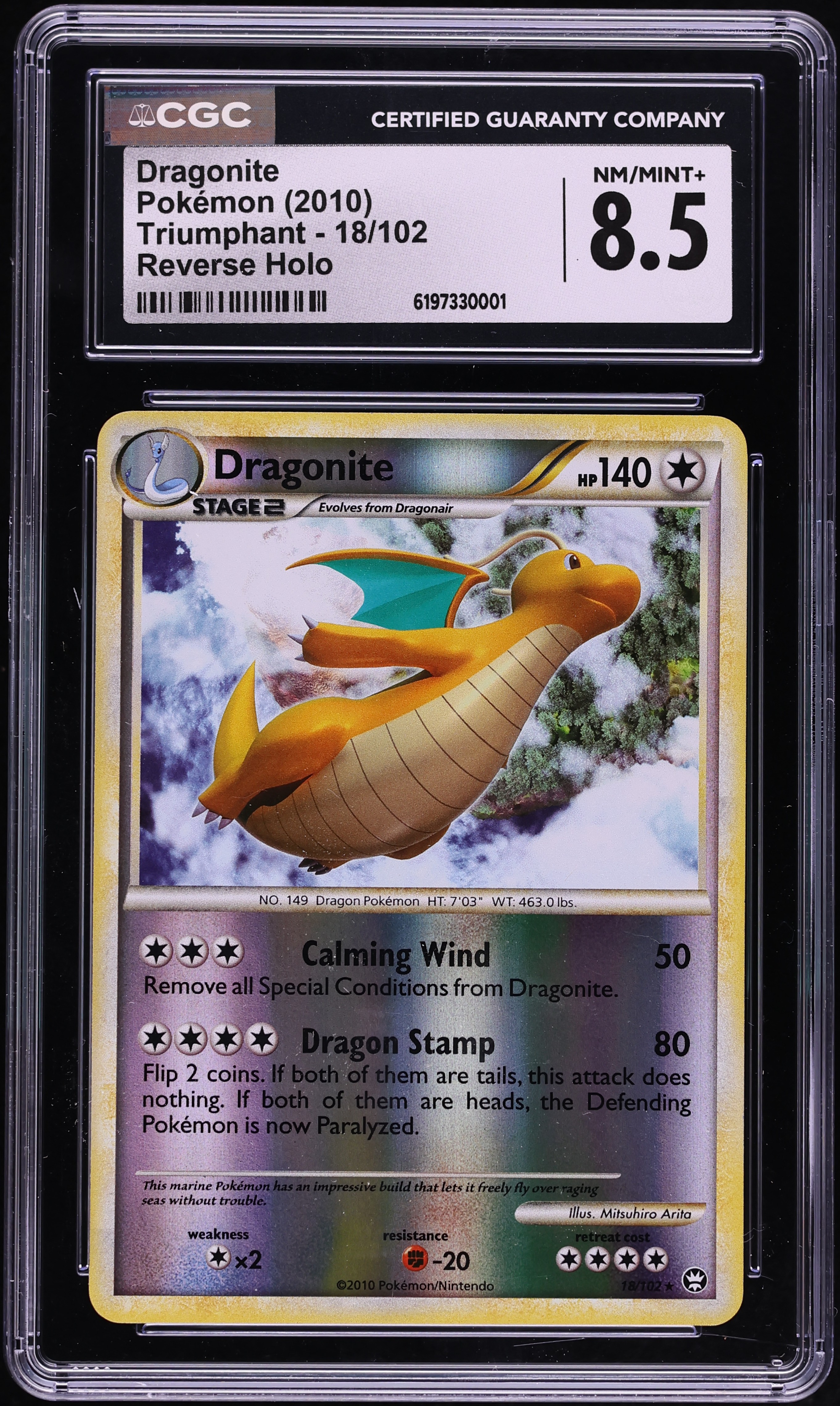 2010 Pokemon HeartGold & SoulSilver Triumphant Reverse Holo Dragonite #18 CGC 8.5 NM-MT+