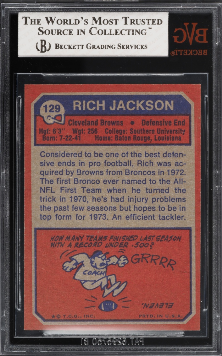 1973 Topps Football Rich Jackson #129 BVG 7.5 NRMT+