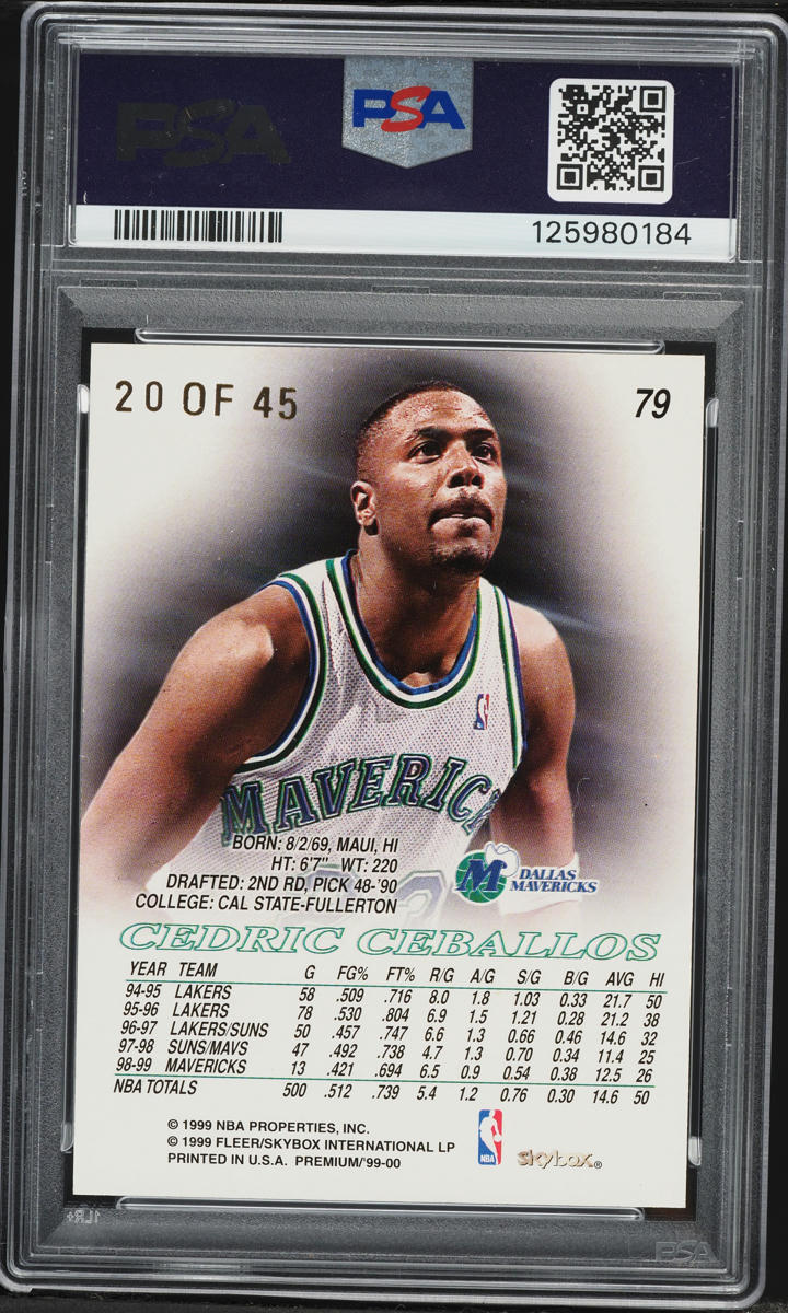 1999 Skybox Premium Star Rubies Cedric Ceballos /45 #79 PSA 6 EXMT