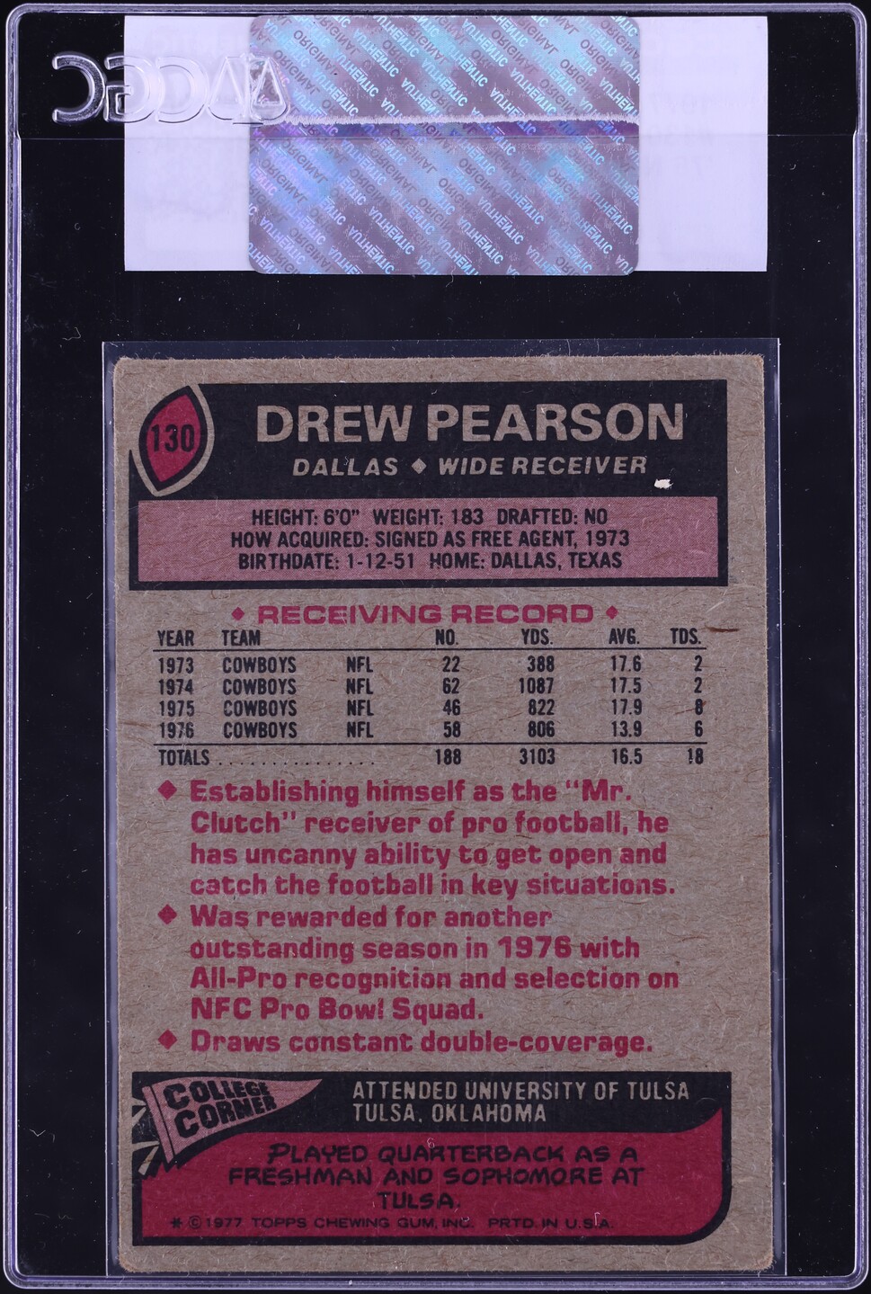 1977 Topps Football Drew Pearson ALL-PRO #130 CGC AUTH