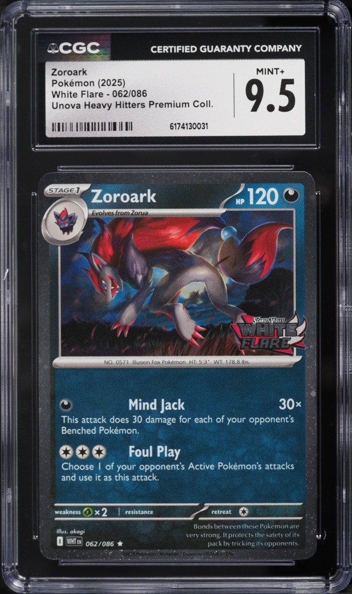 2025 Pokemon Scarlet & Violet White Flare Premium Collection Zoroark #62 CGC 9.5 MINT+