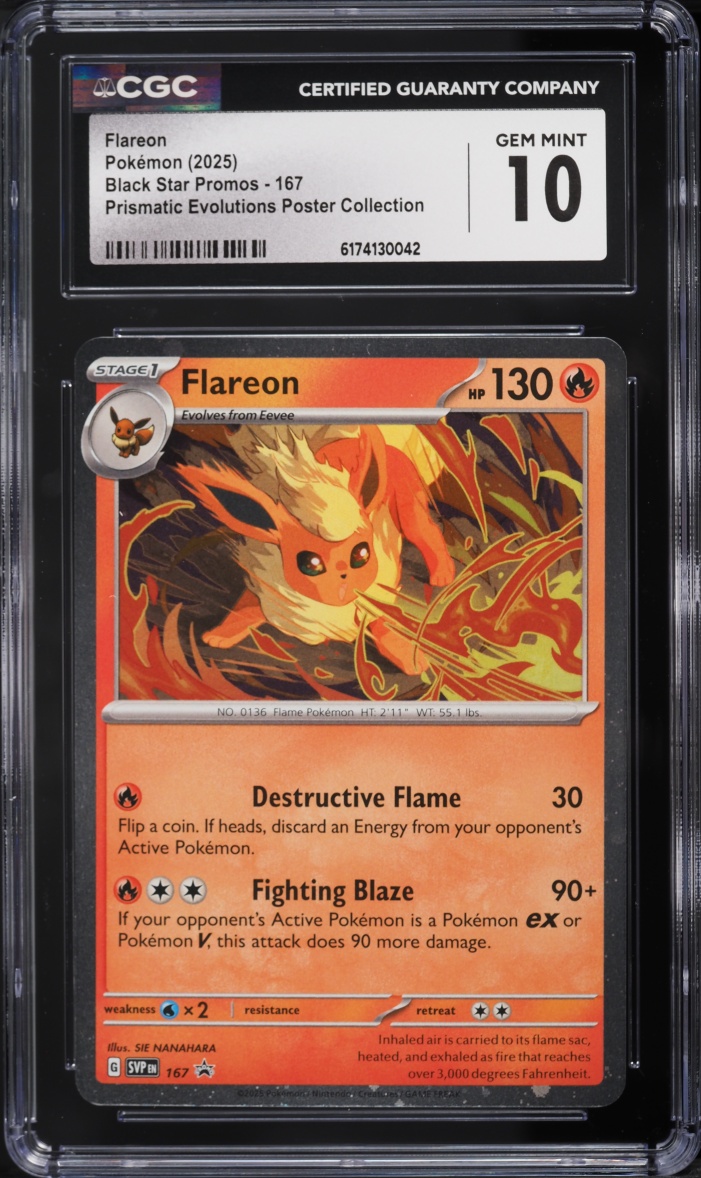 2025 Pokemon Scarlet & Violet Promo Prismatic Evolutions Poster Flareon #167 CGC 10 GEM MINT