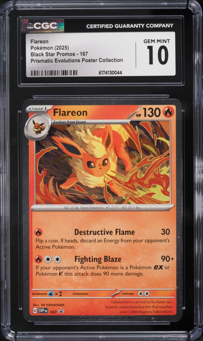 2025 Pokemon Scarlet & Violet Promo Prismatic Evolutions Poster Flareon #167 CGC 10 GEM MINT