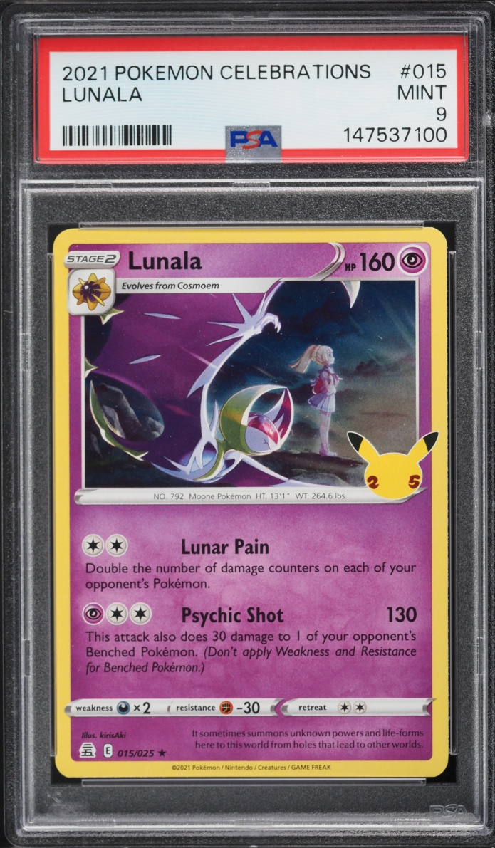 2021 Pokemon Sword & Shield Celebrations Lunala #15 PSA 9 MINT