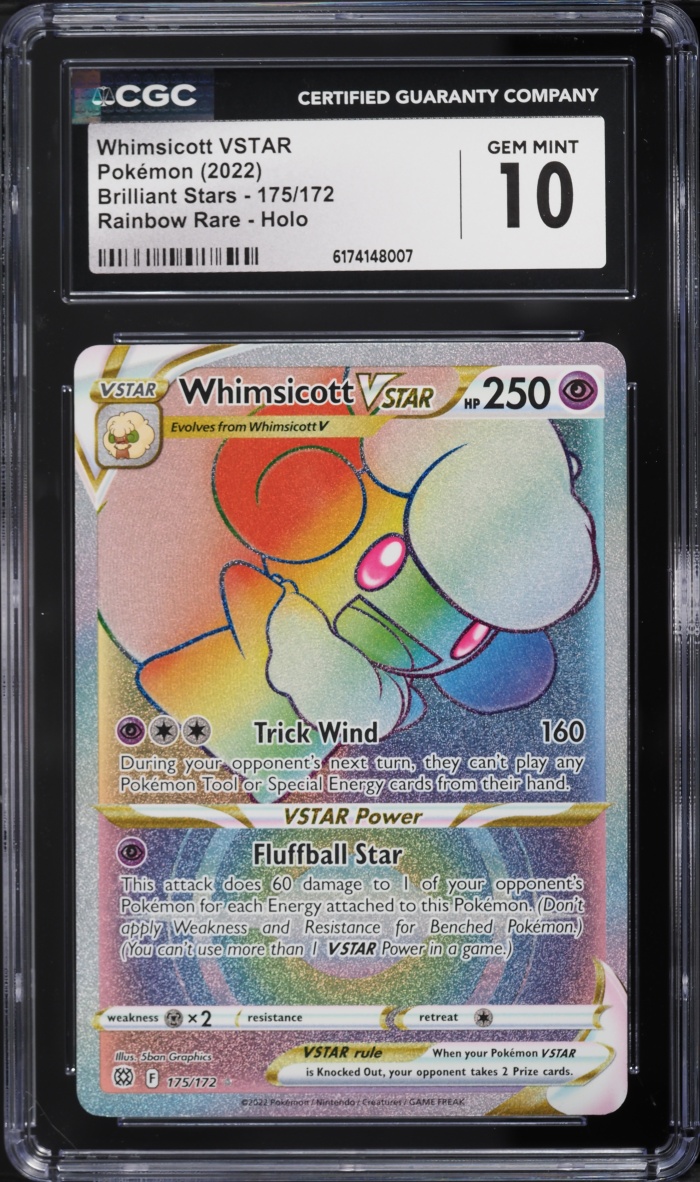 2022 Pokemon Sword & Shield Brilliant Stars Rainbow Rare Whimsicott VSTAR #175 CGC 10 GEM MINT