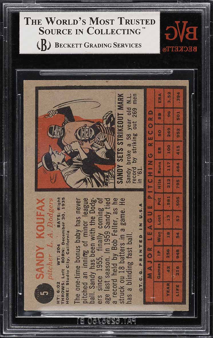 1962 Topps Sandy Koufax #5 BVG 6 EXMT