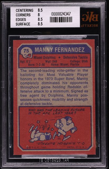 1973 Topps Football Manny Fernandez #75 BVG 8.5 NM-MT+