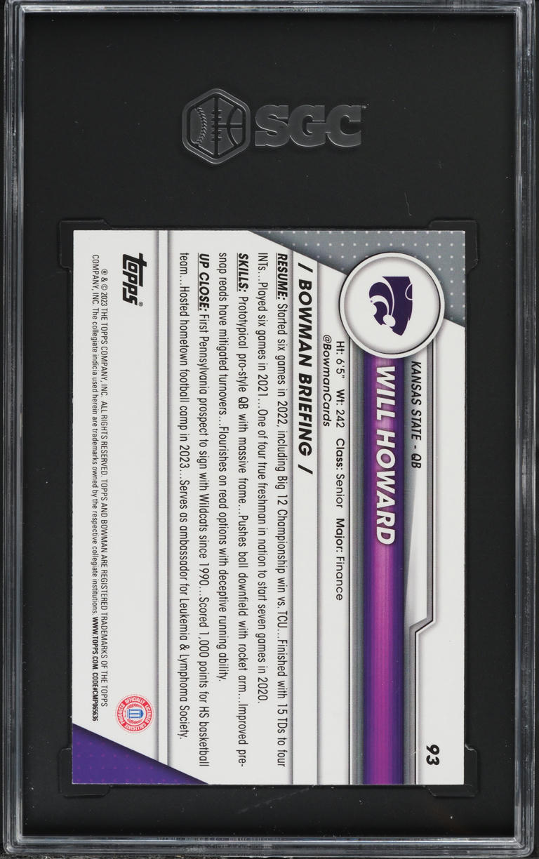 2023 Bowman Chrome University Will Howard ROOKIE #93 SGC 10 GEM MINT