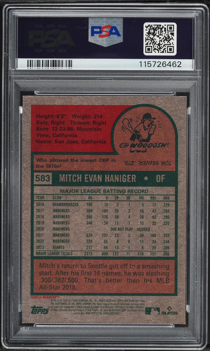 2024 Topps Heritage Chrome Superfractor Mitch Haniger  1/1 #583 PSA 9 MINT