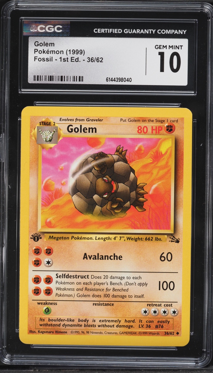1999 Pokemon Fossil 1st Edition Golem #36 CGC 10 GEM MINT