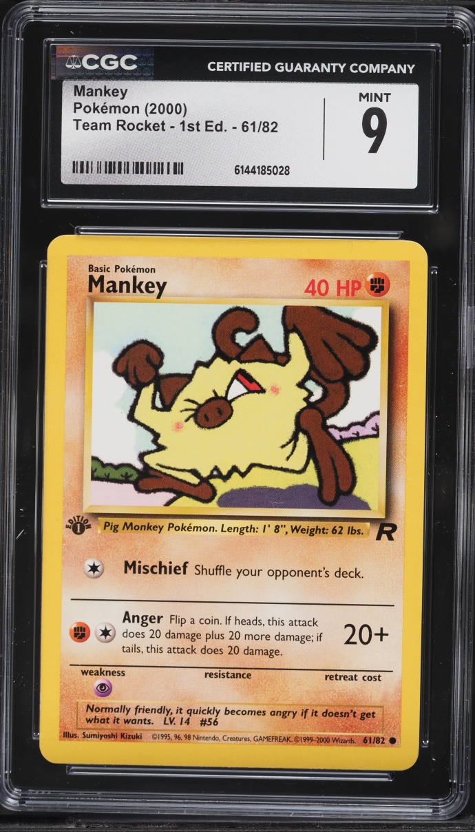 2000 Pokemon Team Rocket 1st Edition Mankey #61 CGC 9 MINT