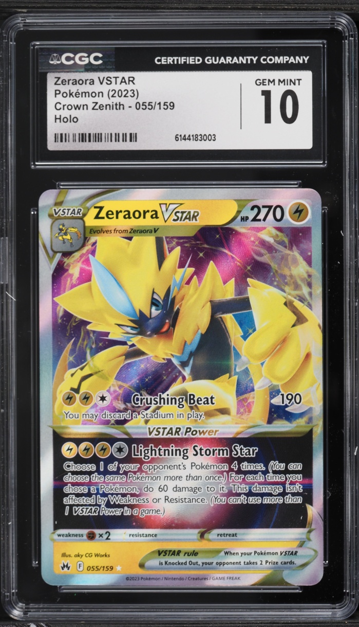 2023 Pokemon Sword & Shield Crown Zenith Holo Zeraora VSTAR #55 CGC 10 GEM MINT