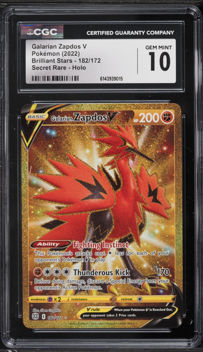 2022 Pokemon Sword & Shield Brilliant Stars Gold Rare Galarian Zapdos V #182 CGC 10 GEM MINT