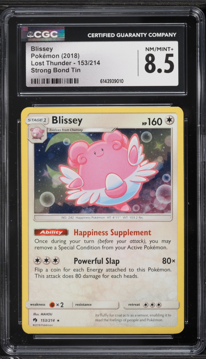 2018 Pokemon Sun & Moon Lost Thunder Strong Bond Tin Blissey #153 CGC 8.5 NM-MT+