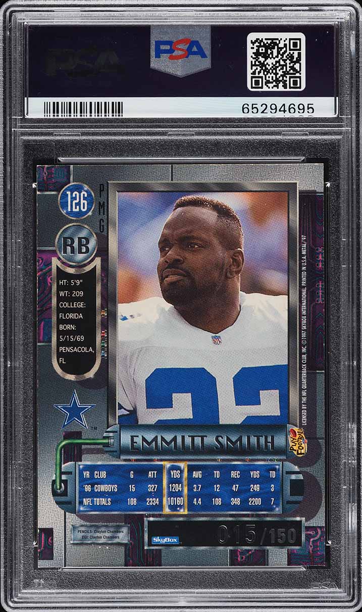 1997 Metal Universe Precious Metal Gems PMG Green Emmitt Smith 15/15 PSA 5 EX