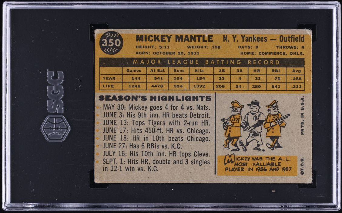 1960 Topps Mickey Mantle #350 SGC 1 PR
