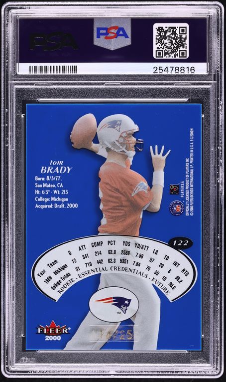 2000 Fleer E-X Essential Credentials Future Tom Brady ROOKIE /25 #122 PSA 9 MINT