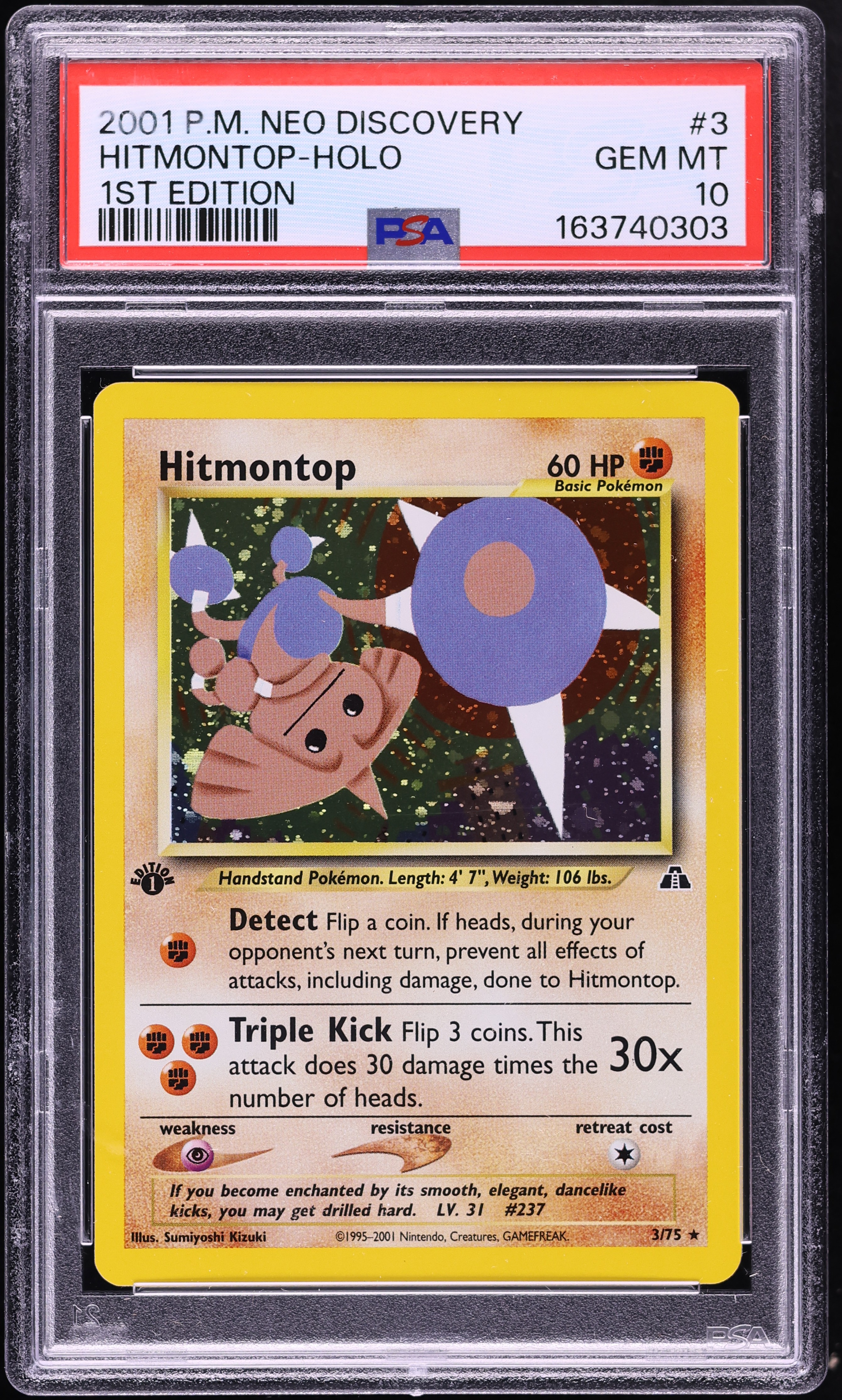 2001 Pokemon Neo Discovery 1st Edition Holo Hitmontop #3 PSA 10 GEM MINT