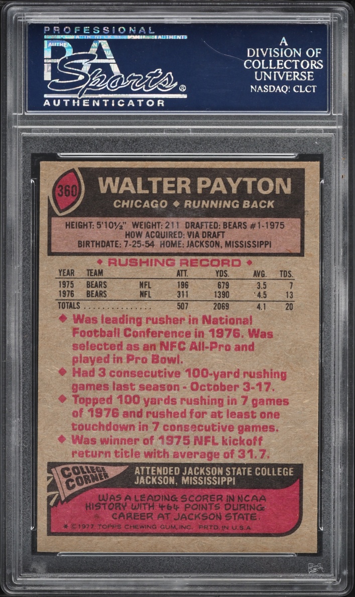 1977 Topps Football Walter Payton ALL-PRO #360 PSA 9 MINT