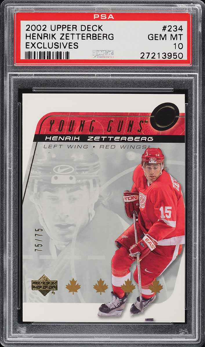 2002 Upper Deck Young Guns Exclusives Henrik Zetterberg ROOKIE 75/75 #234 PSA 10