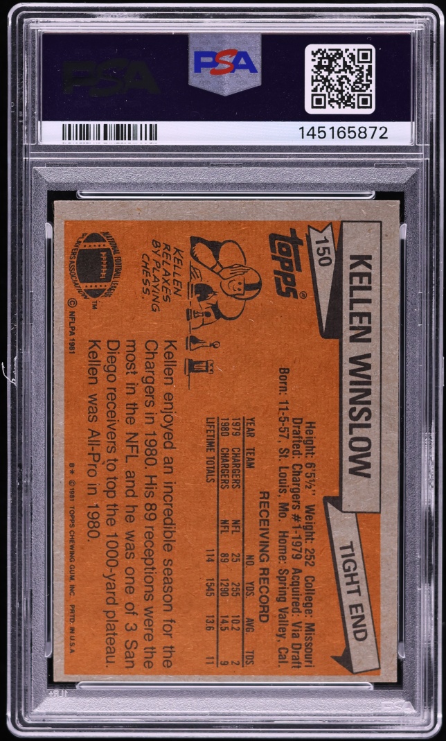 1981 Topps Football Kellen Winslow ROOKIE #150 PSA 8 NM-MT
