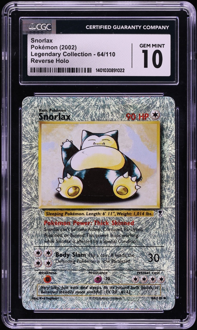 2002 Pokemon Legendary Collection Reverse Holo Snorlax #64 CGC 10 GEM MINT