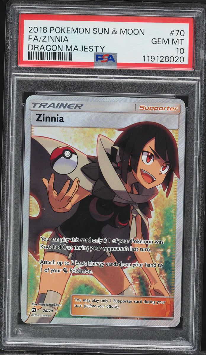 2018 Pokemon Sun & Moon Dragon Majesty Full Art Zinnia #70 PSA 10 GEM MINT
