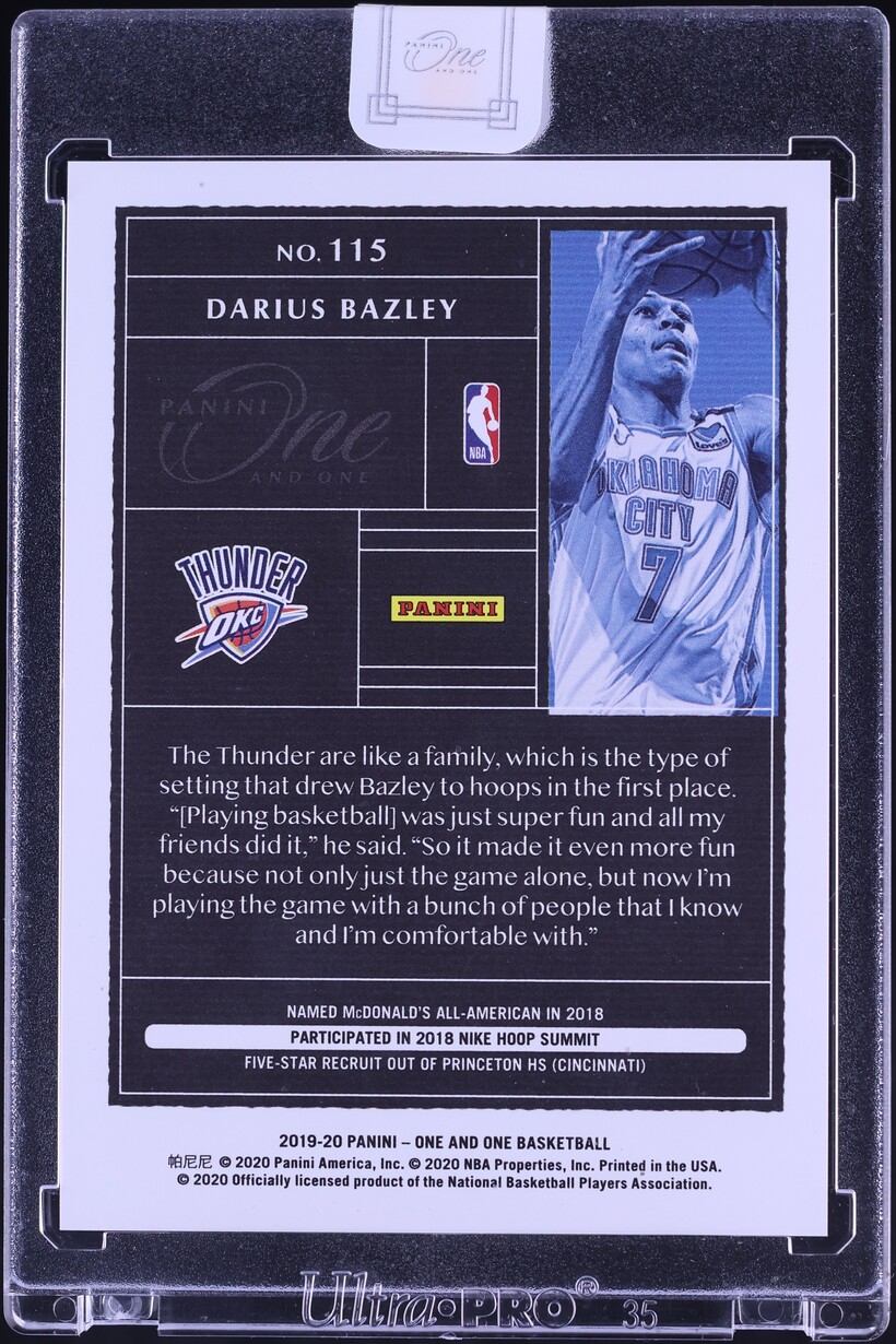 2019 Panini One And One Gold Darius Bazley ROOKIE /10 #115