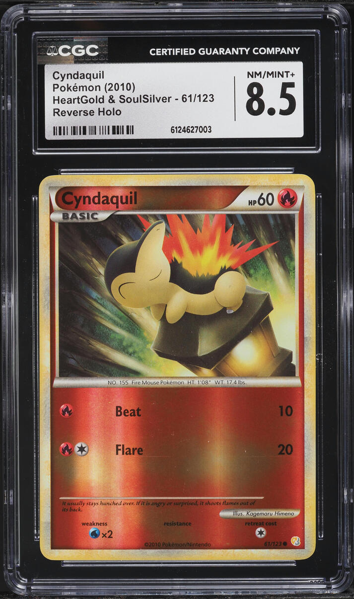 2010 Pokemon HeartGold & SoulSilver Reverse Holo Cyndaquil #61 CGC 8.5 NM-MT+