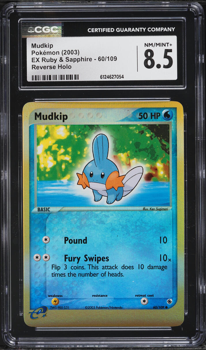 2003 Pokemon EX Ruby & Sapphire Reverse Holo Mudkip #60 CGC 8.5 NM-MT+