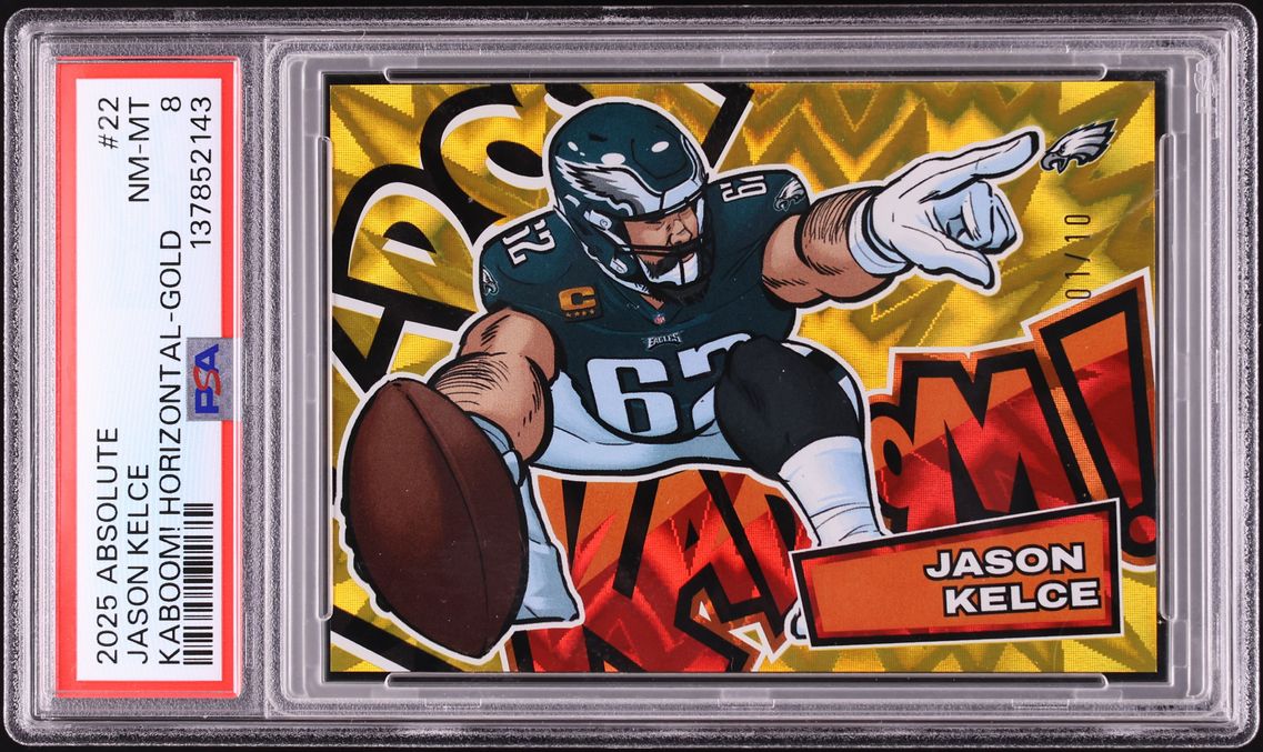 2025 Absolute Kaboom Horizontal Gold Jason Kelce 1/10 #22 PSA 8 NM-MT