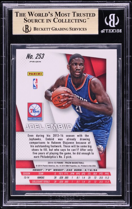 2014 Panini Prizm Green Joel Embiid ROOKIE #253 BGS 9.5 GEM MINT