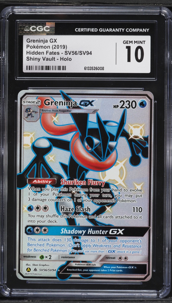 2019 Pokemon Sun & Moon Hidden Fates Shiny Vault Full Art Greninja GX #SV56 CGC 10 GEM MINT
