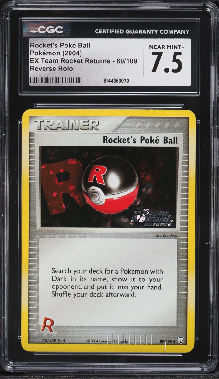 2004 Pokemon EX Team Rocket Returns Reverse Holo Rocket's Poke Ball #89 CGC 7.5 NRMT+