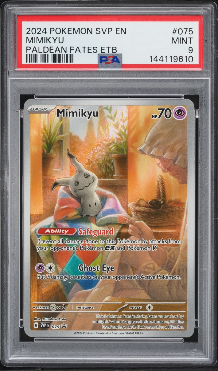 2024 Pokemon Scarlet & Violet Promo Paldean Fates ETB Full Art Mimikyu #75 PSA 9 MINT
