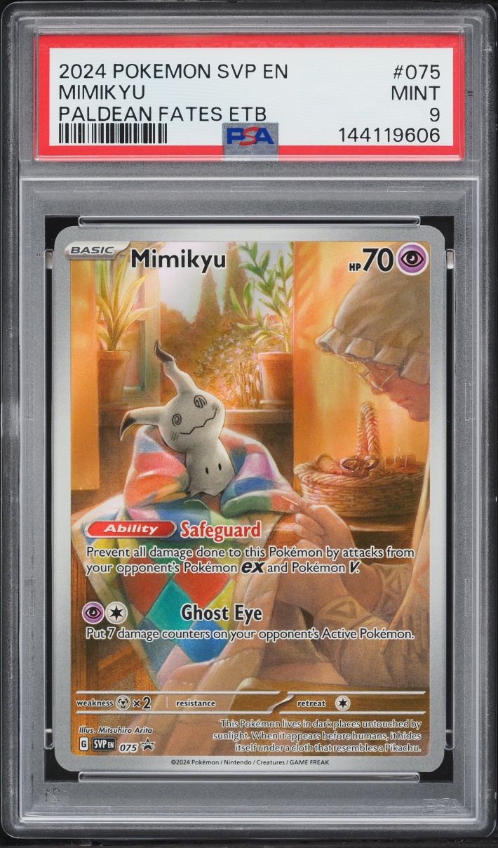 2024 Pokemon Scarlet & Violet Promo Paldean Fates ETB Full Art Mimikyu #75 PSA 9 MINT